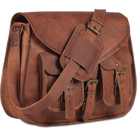 Women Brown Crossbody Satchel Ladies Tote Travel Genuine Leather Shoulder Bag - Picture 8 of 9